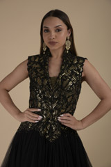 Black Layered Gota Patti Gown_DTR9336