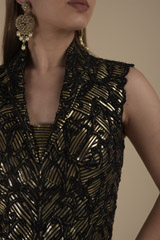 Black Layered Gota Patti Gown_DTR9337