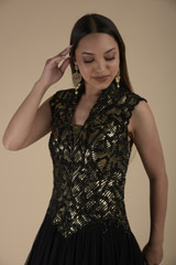Black Layered Gota Patti Gown_DTR9338