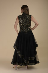 Black Layered Gota Patti Gown_DTR9344