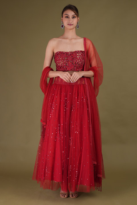 Red Corset Lehenga