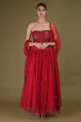 Red Corset Lehenga