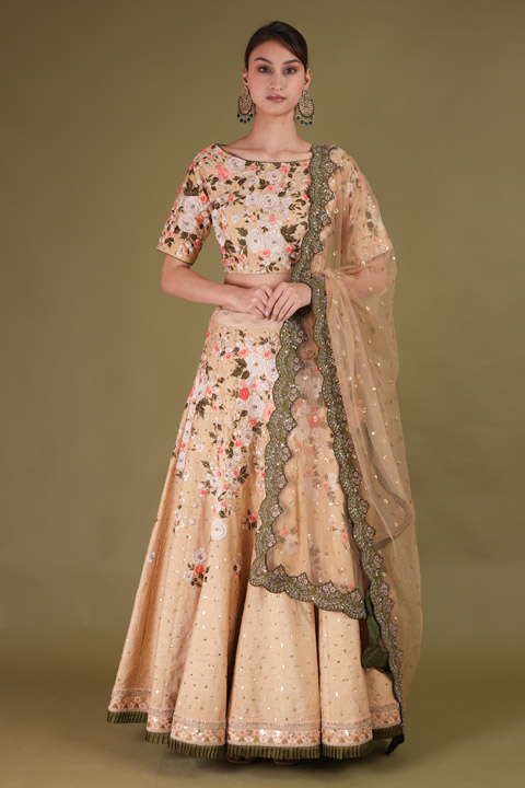 Beige Embroidered Lehenga