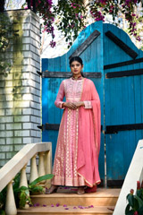 Pink Zardozi Anarkali Kurta Set