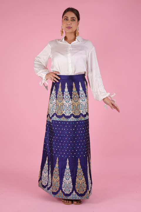 White & Navy Blue Top-Skirt