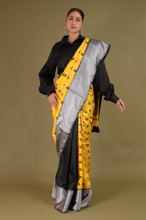 Yellow and Black Mekhela Chador