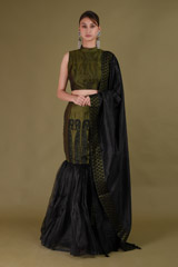 Bottle Green with Black Mekhela chador