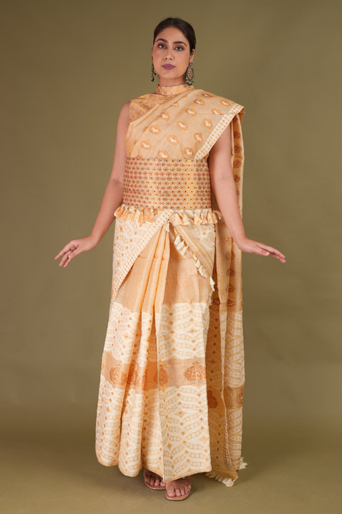 Beige and Off White Mekhela Chador