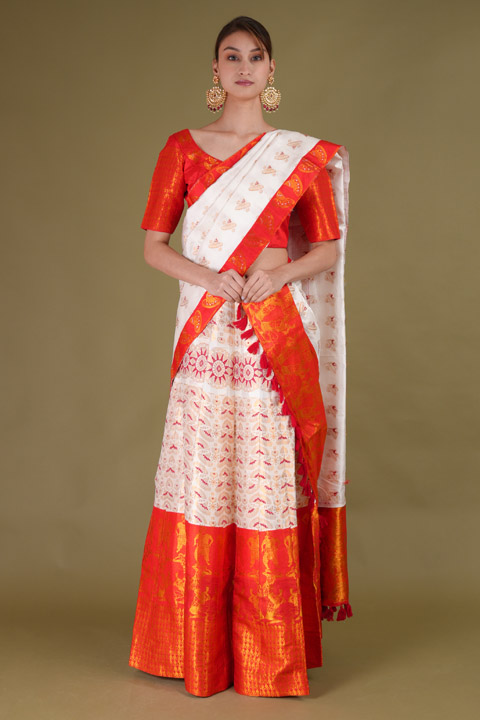 White and Red Mekhela chador