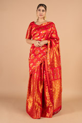 Red Zari Mekhela lehenga