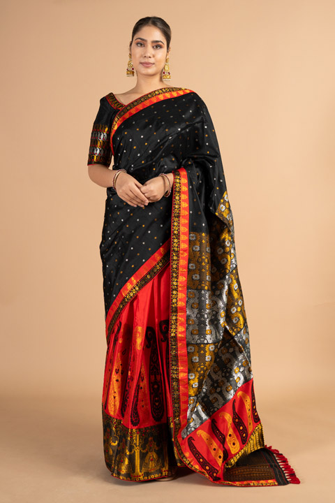 Red and Black Mekhela Chador