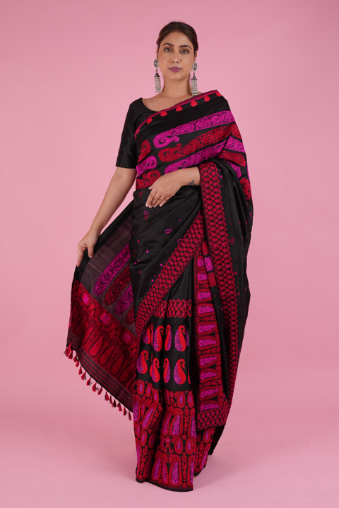 Black and Pink Mekhela Chador