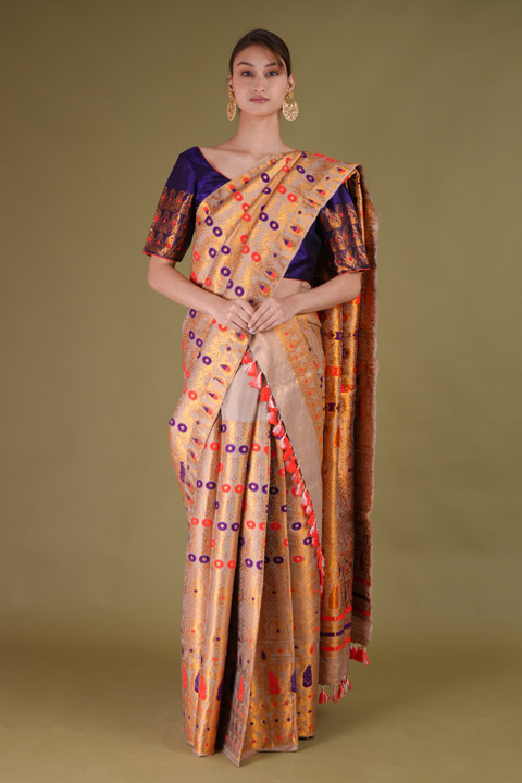 Purple and Grey mekhela Chador