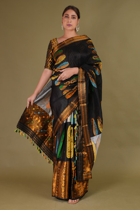 Black and  Grey Mekhela Chador