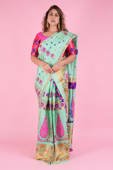 Mint Mekhela Chador