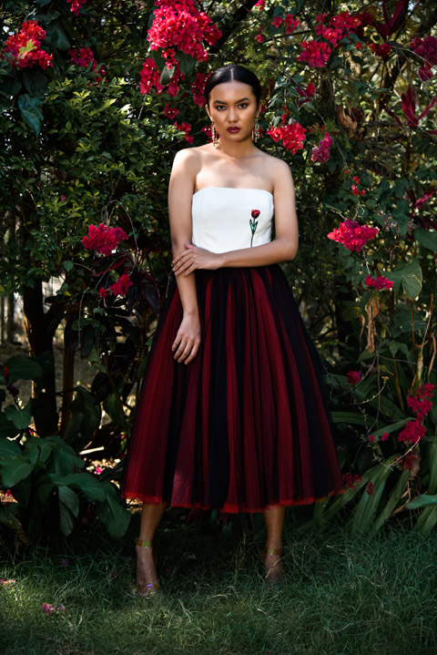 Off Shoulder Tulle Midi Dress