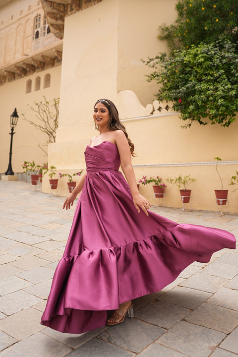 Off Shoulder Tiered Hem Gown