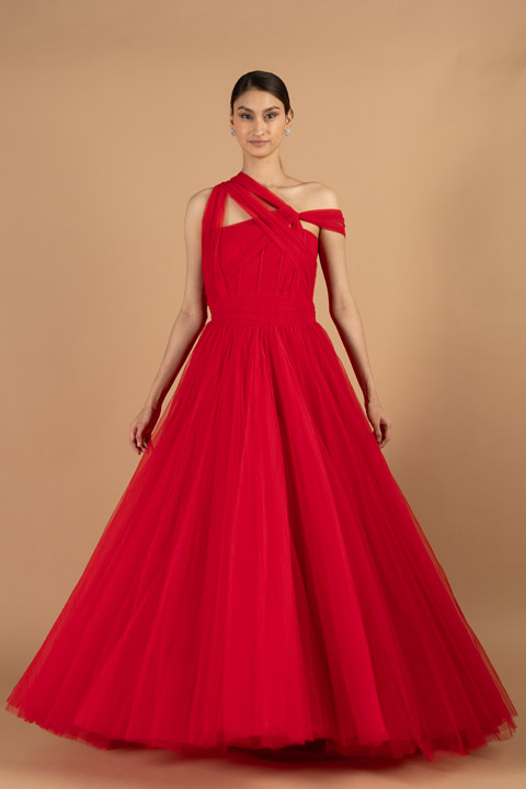 Red Tulle Gown