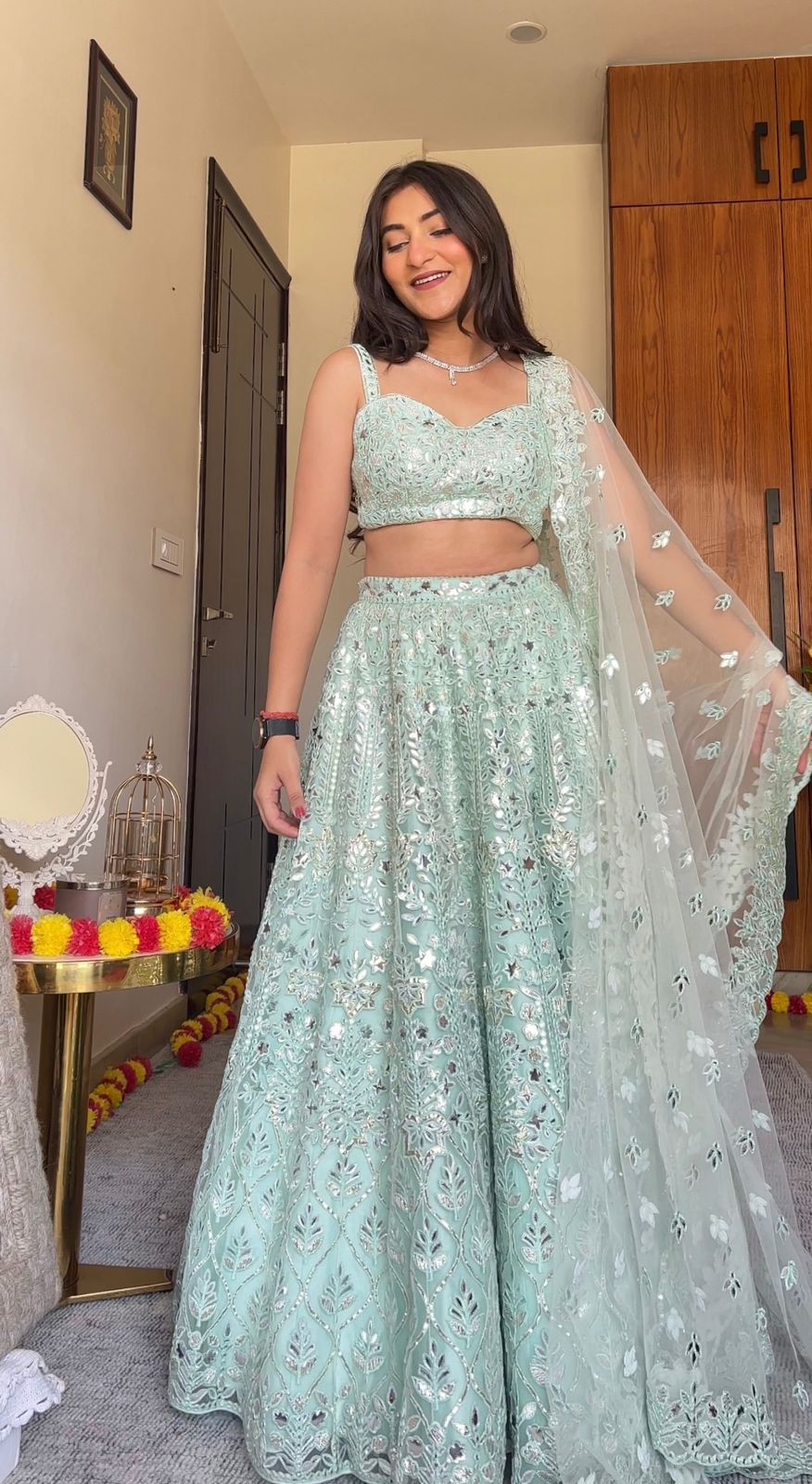 Green Lehenga with Foil Gota
