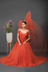 Orange Cold Shoulder Gown