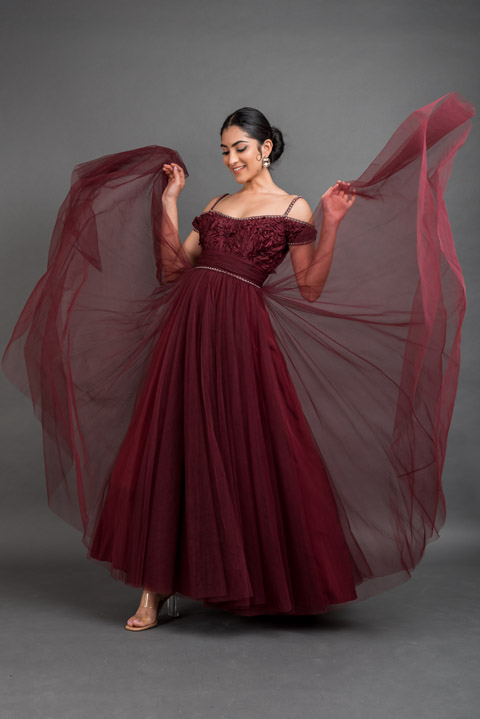 Maroon Cold Shoulder Gown