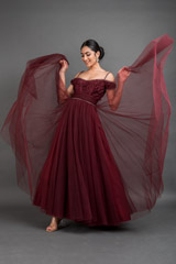 Maroon Cold Shoulder Gown