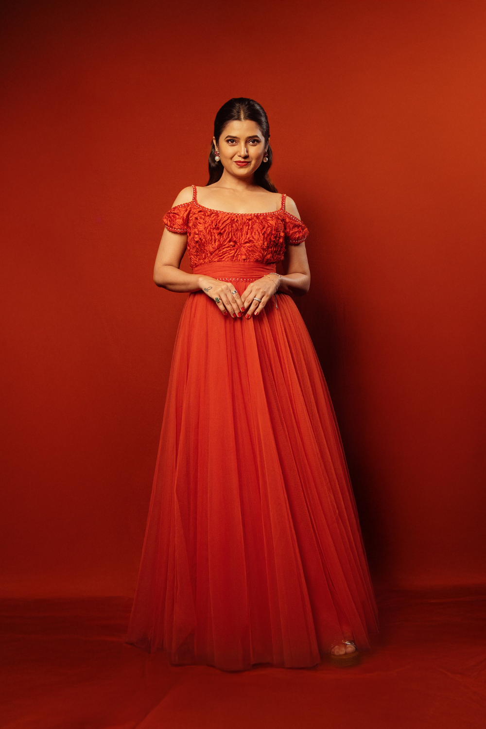 Red Cold Shoulder Gown