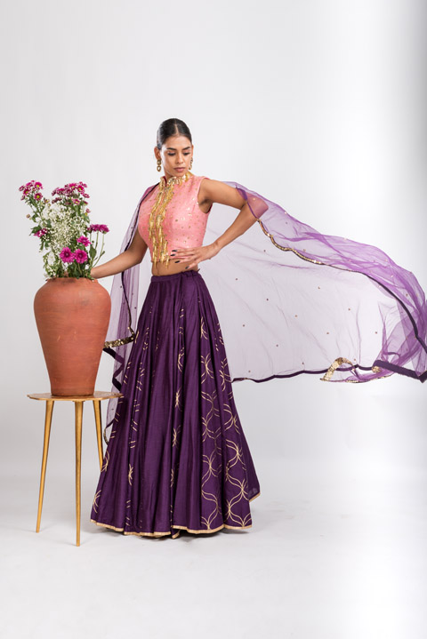 Purple Foil Print Lehenga