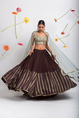 Brown Foil Printed Lehenga