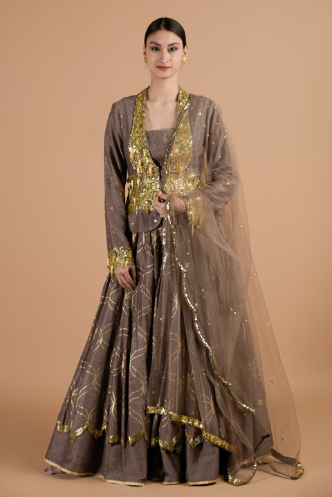 Grey Cutwork Scallop Lehenga