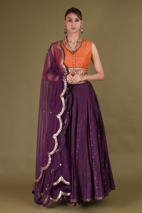 Inverted pleat kali Lehenga