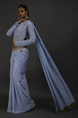 Light Blue Embellished Saree Gown