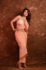 Peach Raw Silk Saree Gown