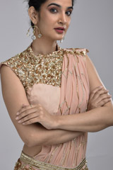 Peach Raw Silk Saree Gown_SUB7337