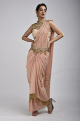 Peach Raw Silk Saree Gown_SUB7345