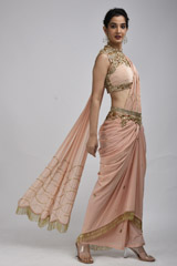 Peach Raw Silk Saree Gown_SUB7356