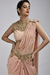 Peach Raw Silk Saree Gown_SUB7358