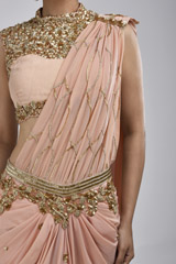 Peach Raw Silk Saree Gown_SUB7360