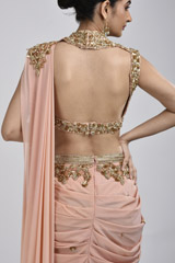 Peach Raw Silk Saree Gown_SUB7368