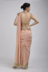 Peach Raw Silk Saree Gown_SUB7369