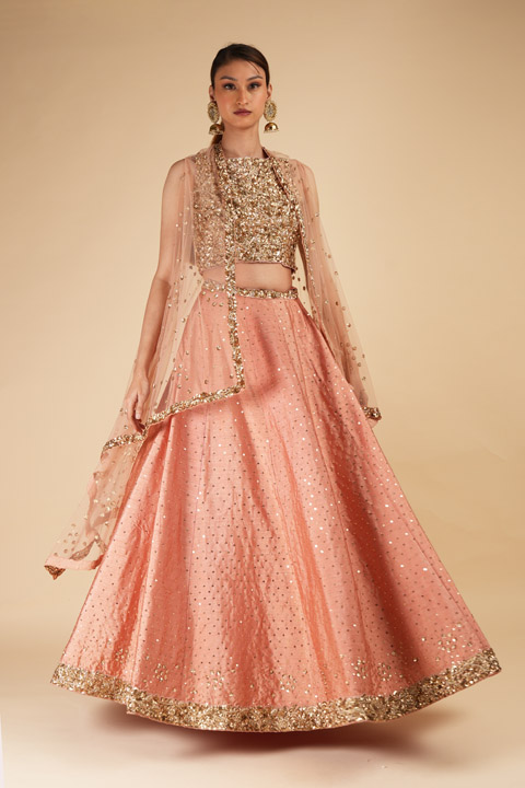 Skirt with Sequined blouse and Cape