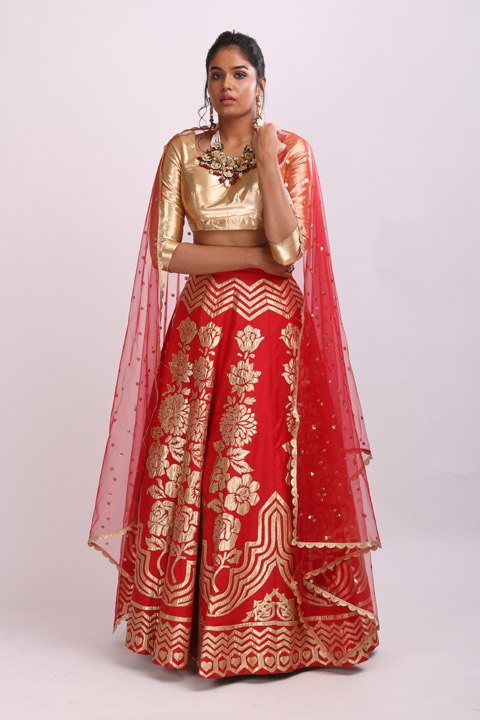 Red Gold Lehenga