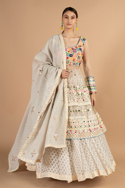 Cream Peplum Top Lehenga