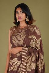 Brown Foil Print Saree SetDSC07848