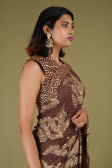Brown Foil Print Saree SetDSC07849