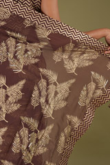 Brown Foil Print Saree SetDSC07850