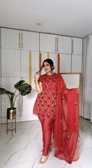 Red Scallop Suit Set