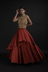 Red Embellished Top Bottom Set