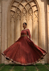 Red Brocade Gown with Dupatta