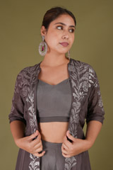Grey Crop Top With Dhoti And A JacketDSC07390